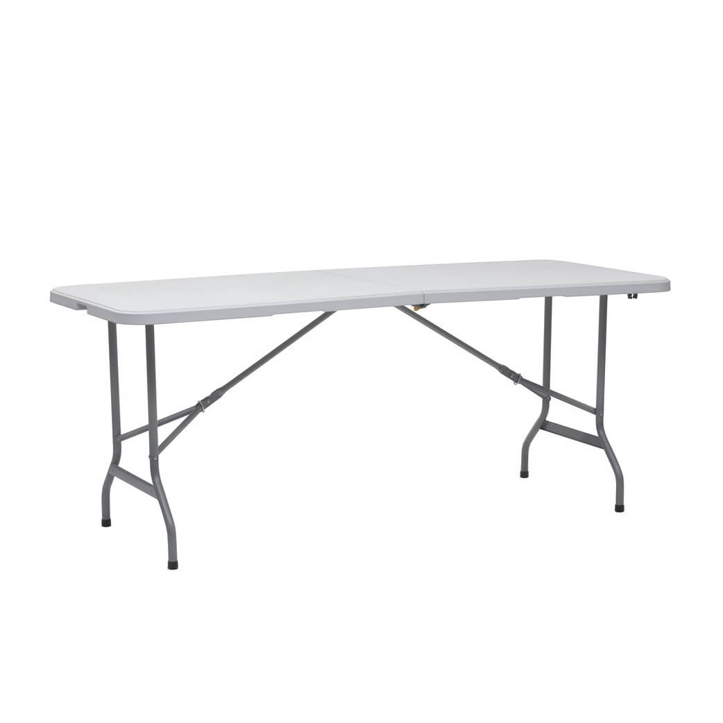 White plastic folding table