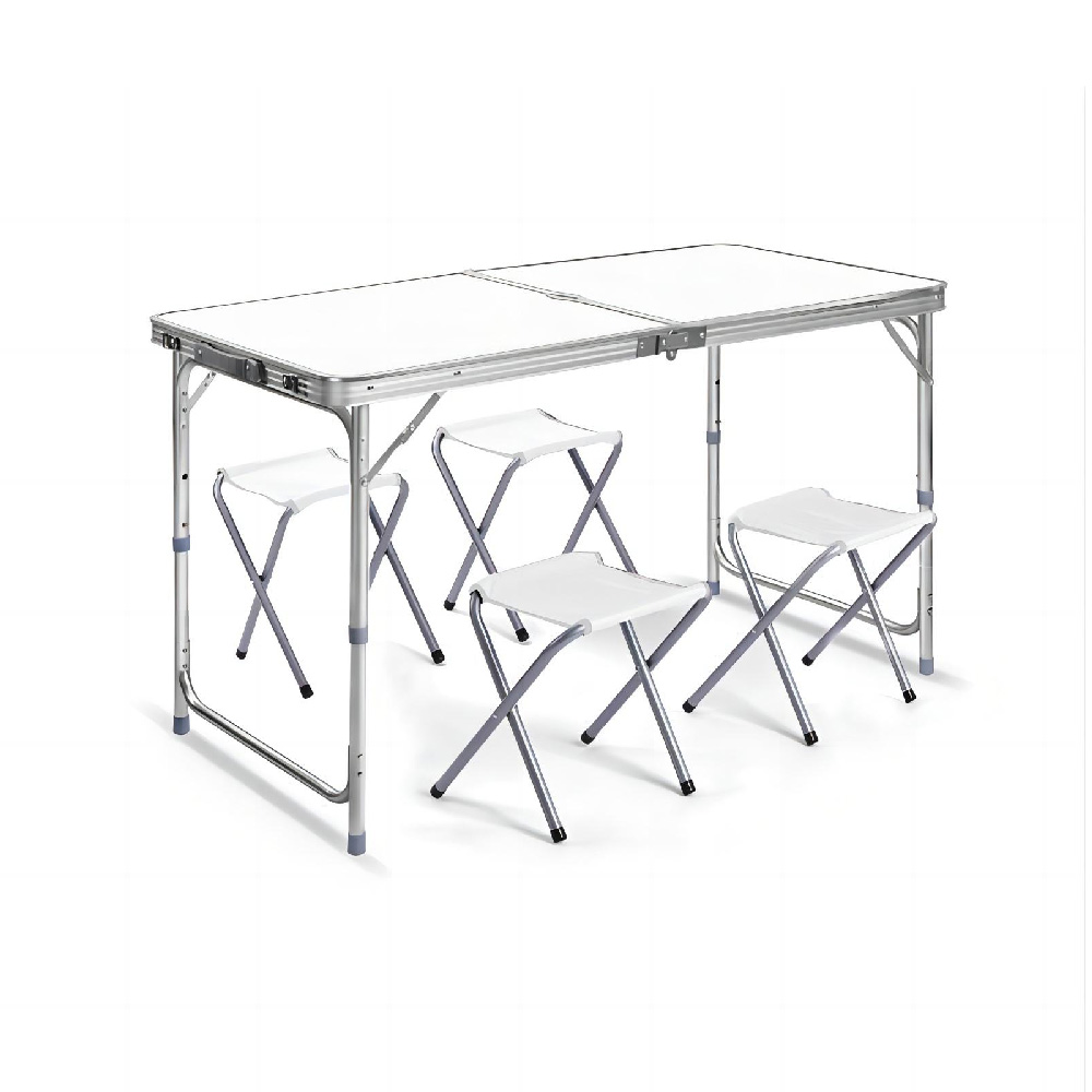 Folding picnic table with four stools
