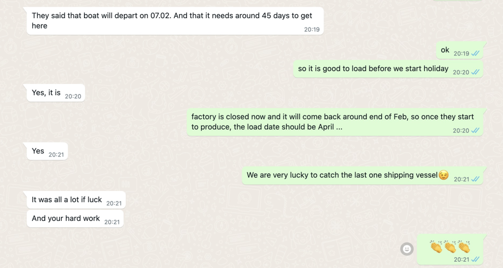Buyer message screenshot from An online and local-store buyer in Southern Europe