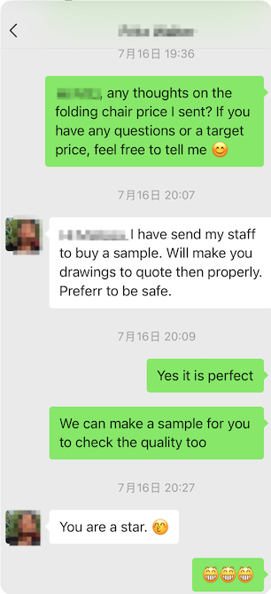 Buyer message screenshot from An importer in Africa